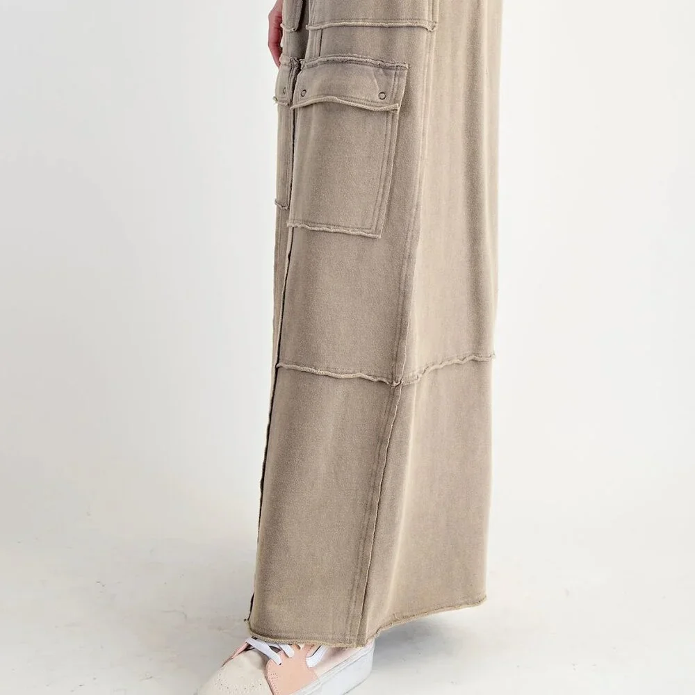 Easel Washed Faded Olive Terry Knit Cargo Pants - Picture 6 of 7